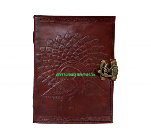 Handmade Medieval Renassiance Book Embossed Peacock Leather Journal Diary Note Book